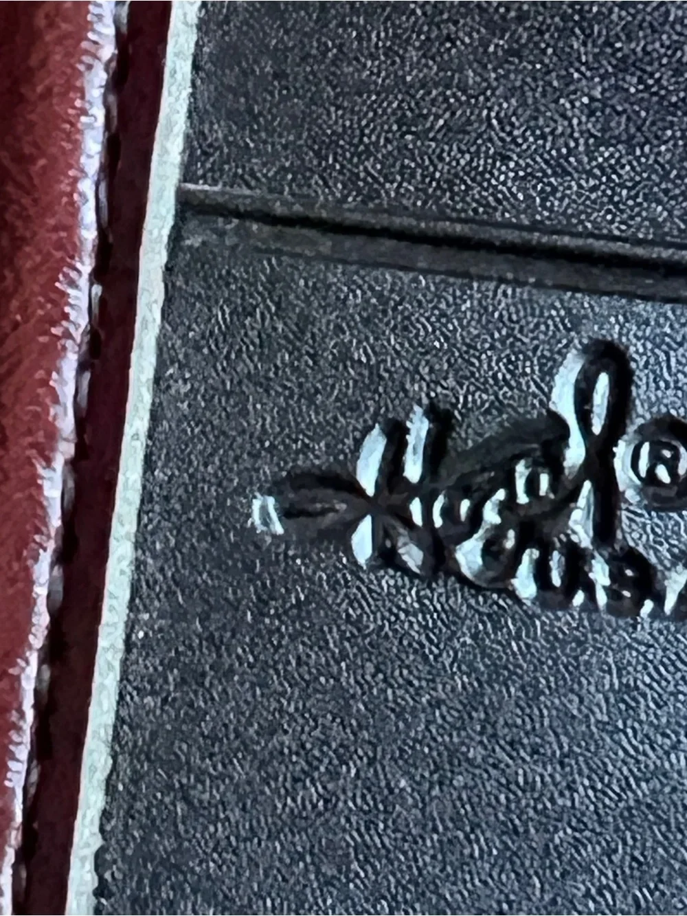 Embossed Burgundy Leather Portfolio with Gold Corners